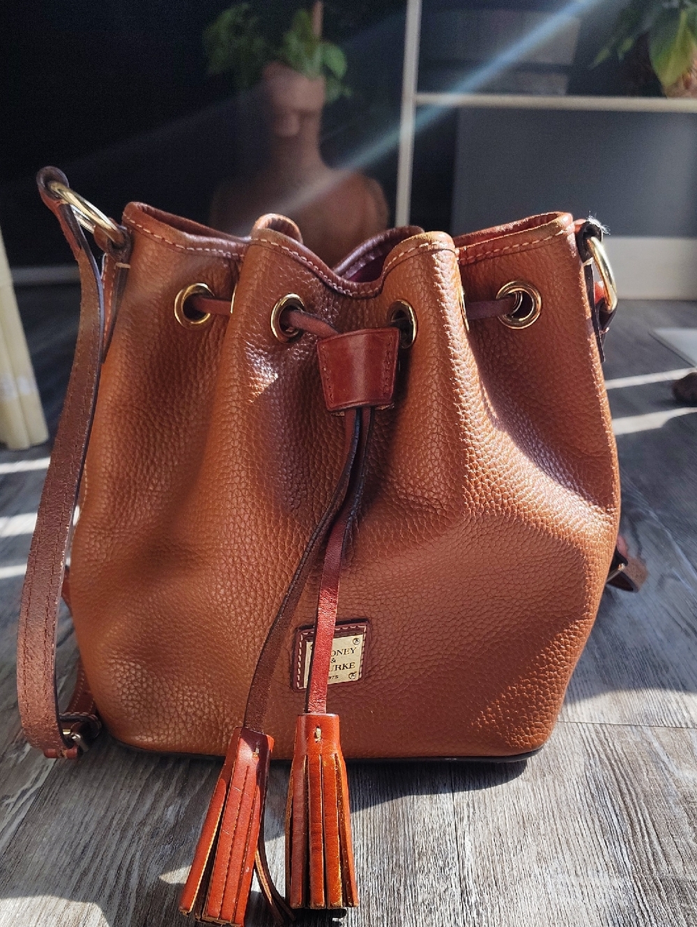 Dooney & Bourke Women's Pebbled Leather Drawstring Bucket Bag - Brown